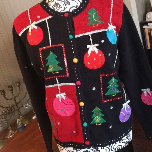 Vintage Karen Scott Sport Christmas Cardigan Sweater SP - Picture 1 of 14
